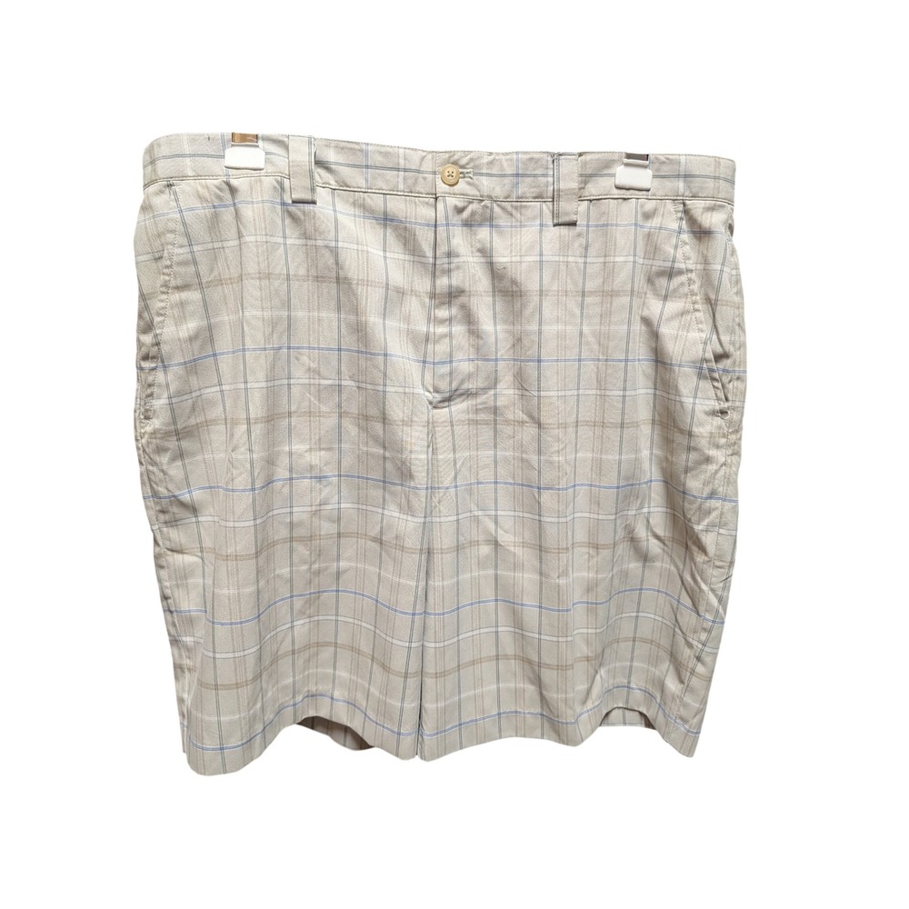 IZOD XFG Golf Shorts Mens 38 Beige Plaid Excellent Flat Front Performance